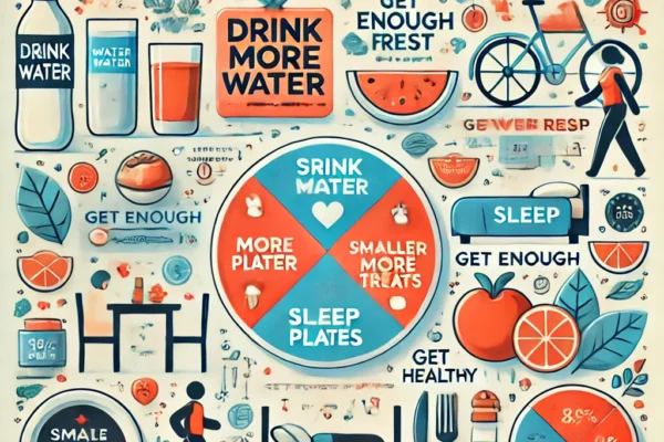 Effortless Weight Loss: A Simple Guide to Shedding Pounds Without Extreme Diets DALL·E 2025 01 31 07.25.15 A visually appealing infographic titled Effortless Weight Loss Small Changes Big Results. The infographic includes sections with icons and illustr