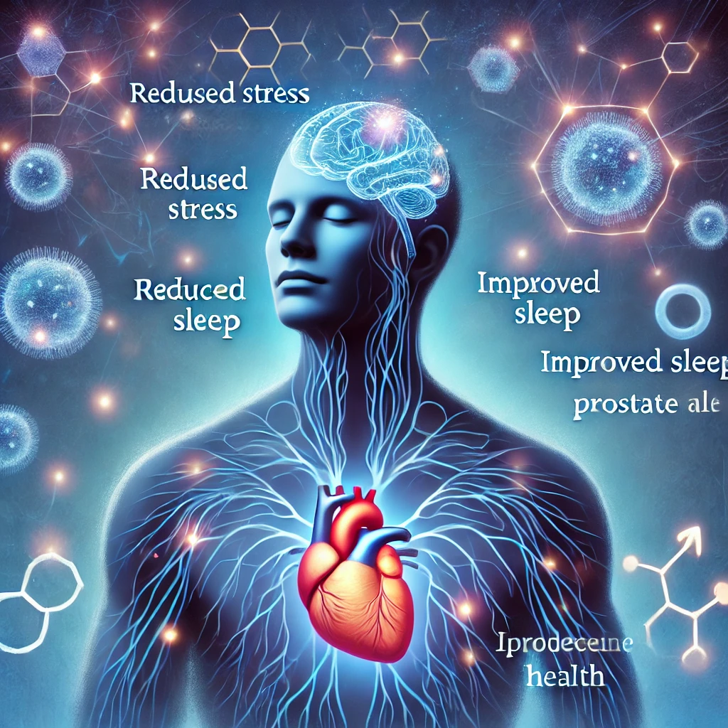 DALL·E 2025 02 10 17.00.40 A conceptual illustration of the health benefits of masturbation. The image features a balanced and informative depiction of a human silhouette with g