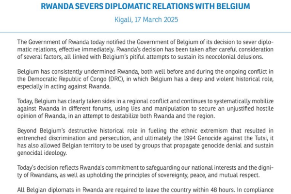 Rwanda Cuts Diplomatic Ties with Belgium rwanda